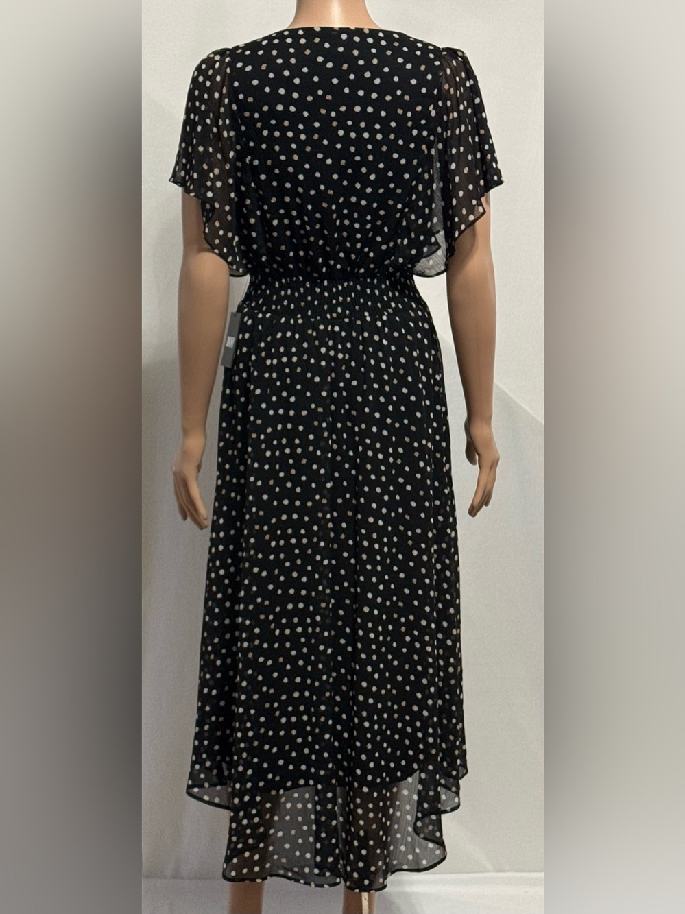 DKNY Women’s Printed Flutter-Sleeve Dress Black Multi Midi Size 4 - Picture 2 of 8